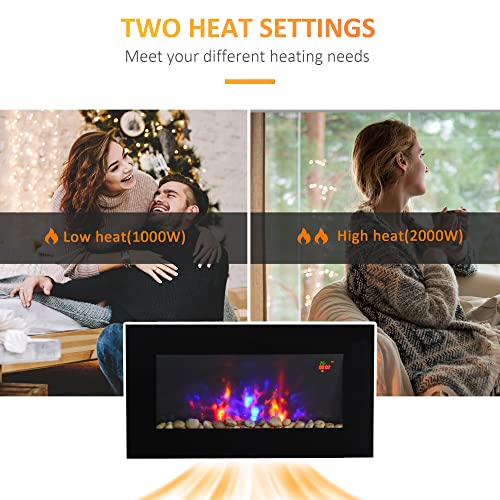Electric Wall Fireplace with LED Flame and Remote