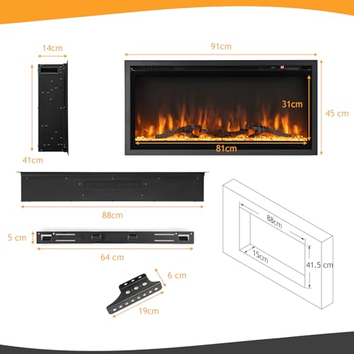 TANGZON 36" Electric Wall-Mounted Fireplace Heater