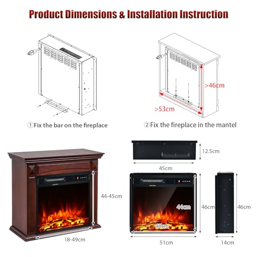 COSTWAY Electric Fireplace - Wall Mount & Freestanding
