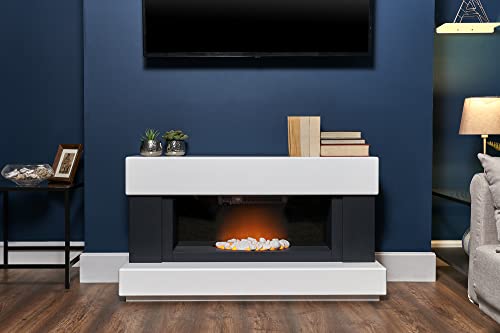 White and Grey Freestanding Electric Fireplace - Adam Verona