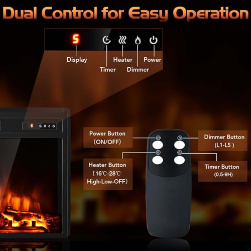 TANGZON Recessed Electric Fireplace with Remote Control