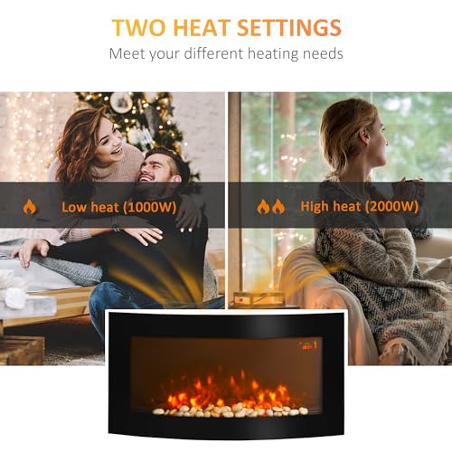 HOMCOM LED Wall-Mounted Electric Fireplace with Fan