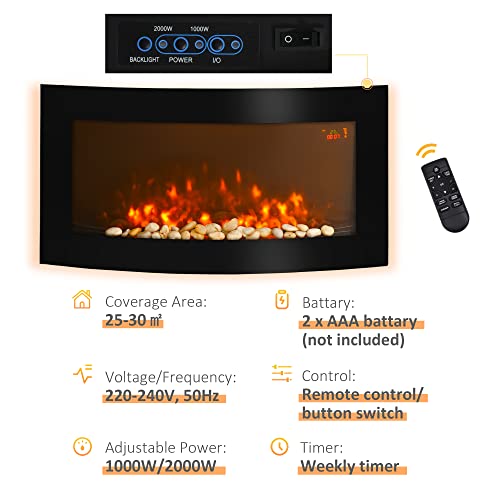 HOMCOM LED Wall-Mounted Electric Fireplace with Fan
