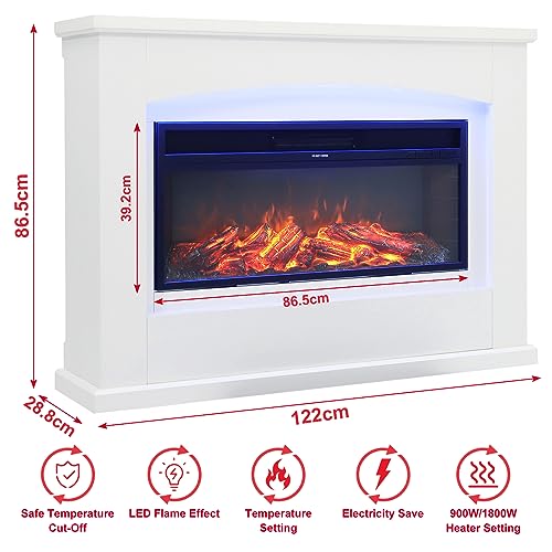 50-Inch White Free Standing Electric Fireplace with Remote