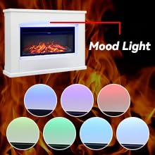 50-Inch White Free Standing Electric Fireplace with Remote