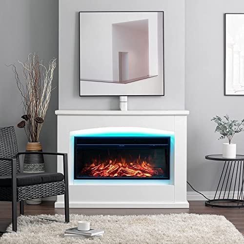 50-Inch White Free Standing Electric Fireplace with Remote