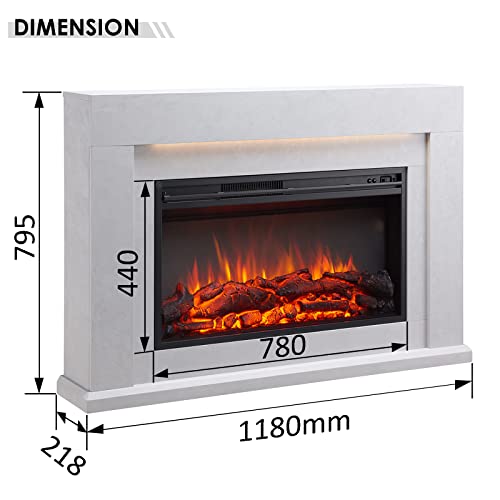 Madura Electric Fireplace with 2kW Heater, Gray
