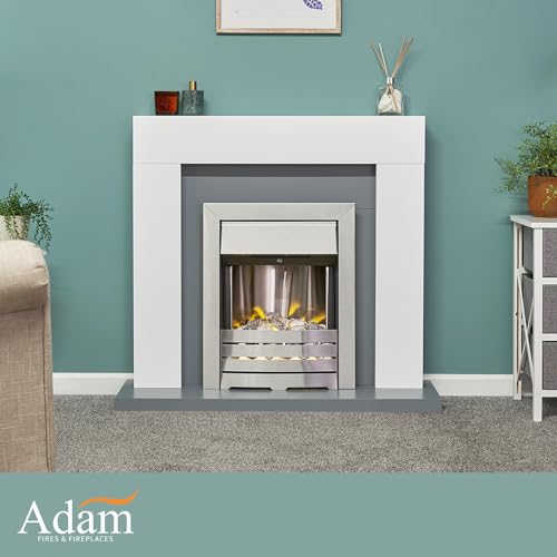 Adam Dakota Electric Fireplace in White & Grey