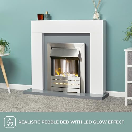Adam Dakota Electric Fireplace in White & Grey