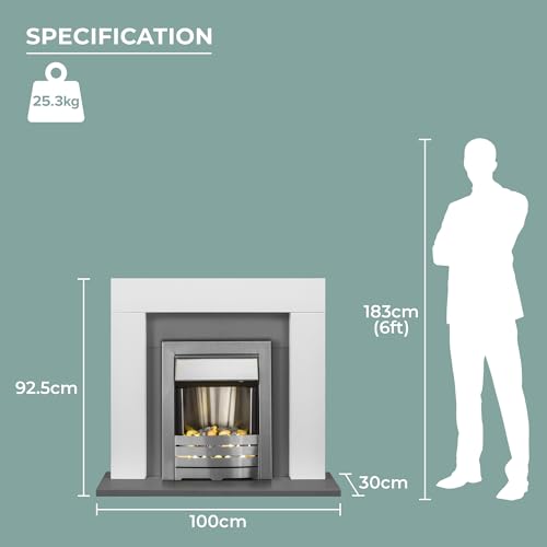 Adam Dakota Electric Fireplace in White & Grey