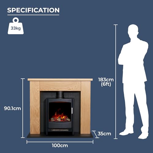 Adam Chester Electric Fireplace Stove - Black & Oak, 39