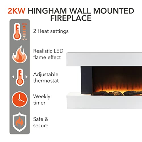 Warmlite Hingham Wall Mounted Fireplace, 2000W