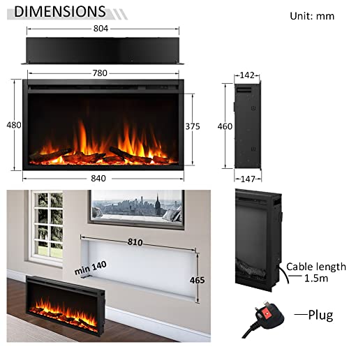 Flamme Castello Built-In Electric Fireplace 750W/1500W