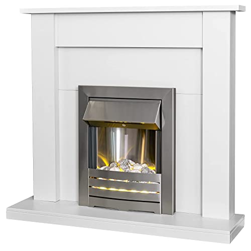 Pure White Adam Sutton Fireplace with Brushed Steel Fire