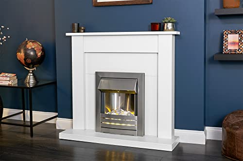 Pure White Adam Sutton Fireplace with Brushed Steel Fire