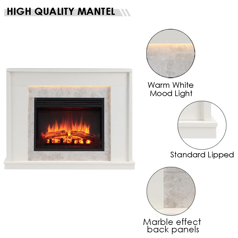 Ecula 43'' White Fireplace with 2kW Heater