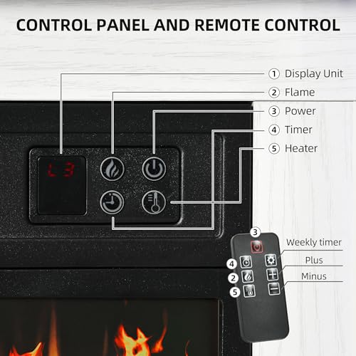 YITAHOME Modern White Electric Fireplace with Remote