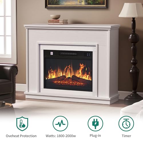 YITAHOME Modern White Electric Fireplace with Remote