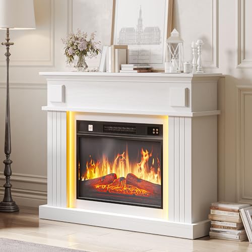 Modern White Electric Fireplace with LED Flames