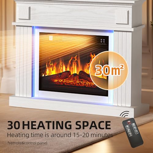 Modern White Electric Fireplace with LED Flames