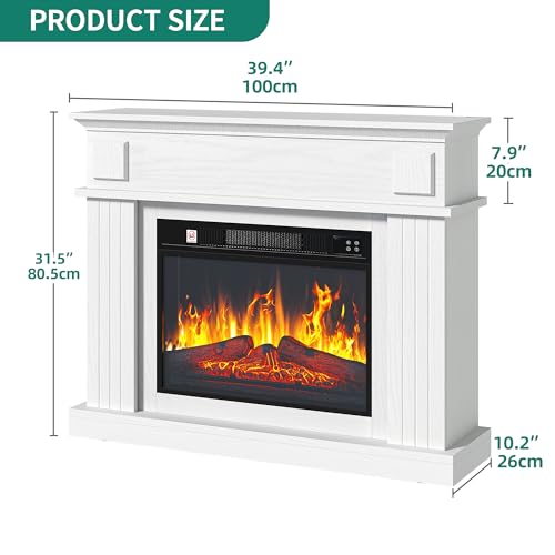 Modern White Electric Fireplace with LED Flames