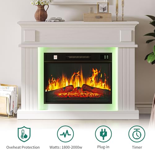 Modern White Electric Fireplace with LED Flames