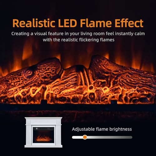 Modern White Electric Fireplace with LED Flames