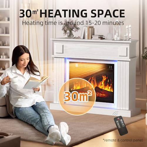 Modern White Electric Fireplace with LED Flames