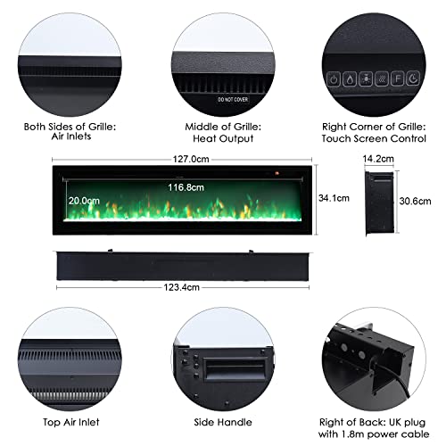 INMOZATA 127cm Wall-Mounted Electric Fireplace with Remote