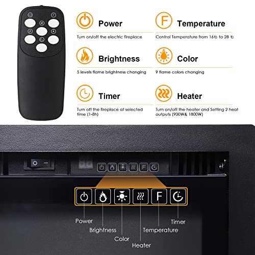 INMOZATA 127cm Wall-Mounted Electric Fireplace with Remote