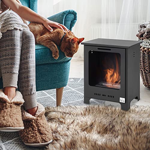 HOMCOM Freestanding Black Ethanol Fireplace, 0.9L