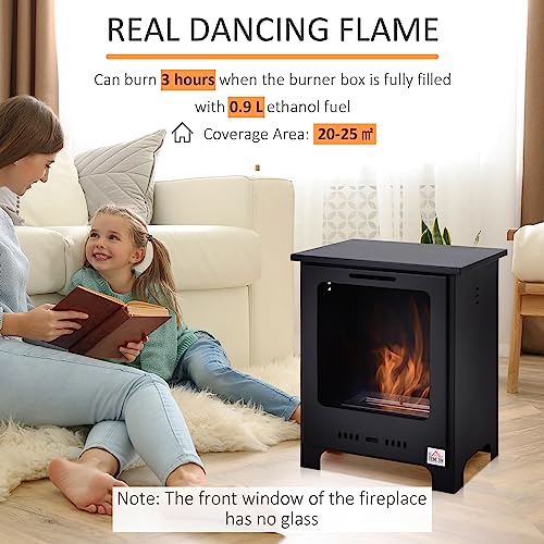 HOMCOM Freestanding Black Ethanol Fireplace, 0.9L