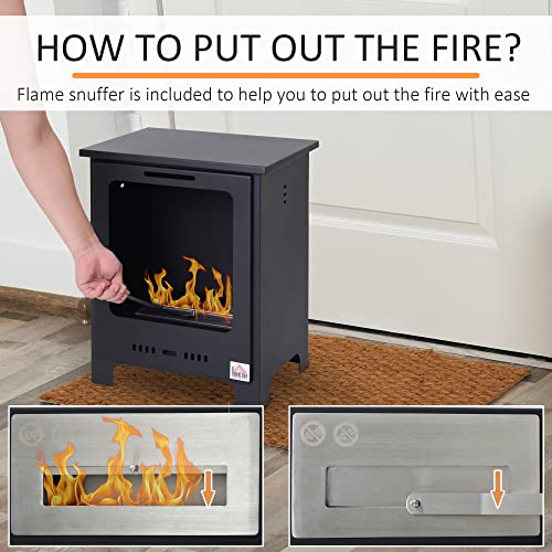 HOMCOM Freestanding Black Ethanol Fireplace, 0.9L