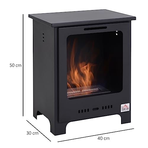 HOMCOM Freestanding Black Ethanol Fireplace, 0.9L