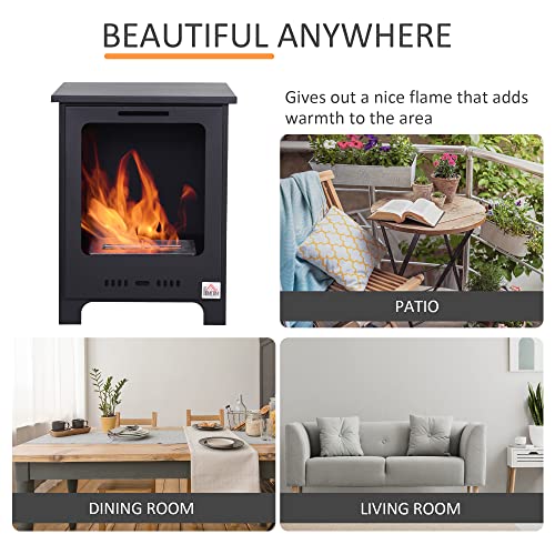 HOMCOM Freestanding Black Ethanol Fireplace, 0.9L