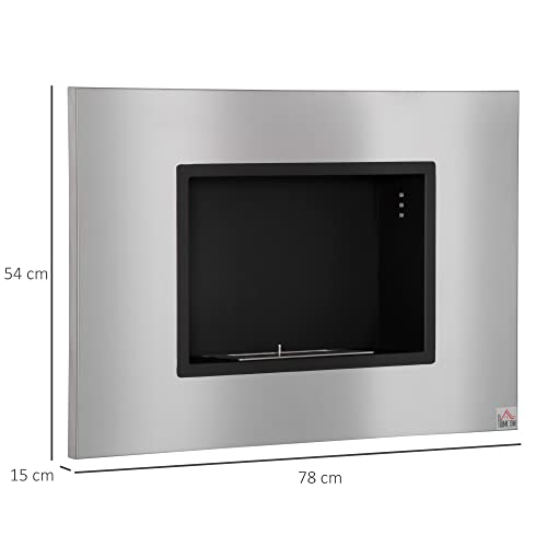 HOMCOM Wall Mounted Stainless Steel Ethanol Fireplace