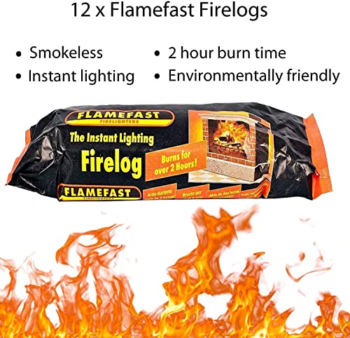 Instant Smoke-Free Firelogs for Outdoor Fireplaces - 12 Pack