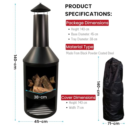 Samuel ALEXANDER 140cm Outdoor Chiminea with Cover