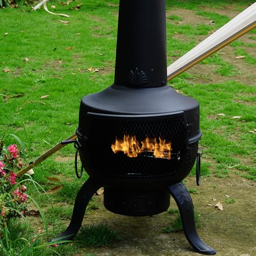 Tall Steel Garden Chiminea Patio Fire Pit Grill