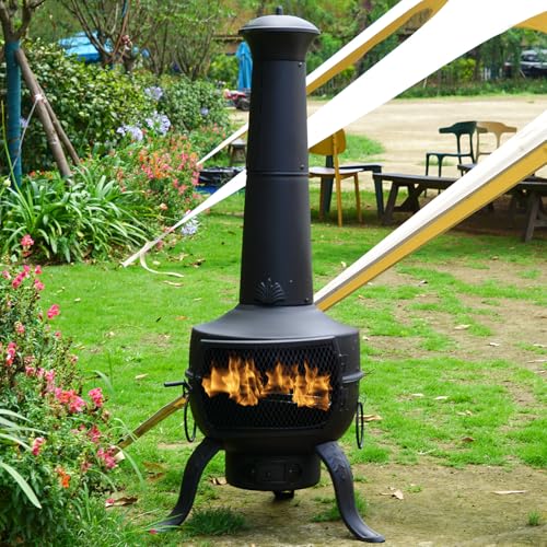 Tall Steel Garden Chiminea Patio Fire Pit Grill