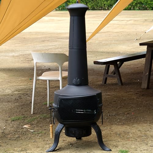 Tall Steel Garden Chiminea Patio Fire Pit Grill