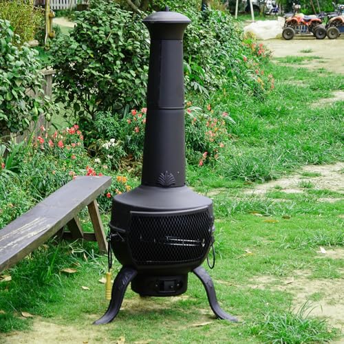 Tall Steel Garden Chiminea Patio Fire Pit Grill