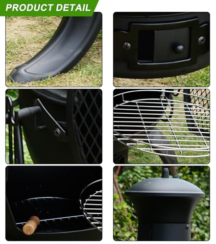 Tall Steel Garden Chiminea Patio Fire Pit Grill