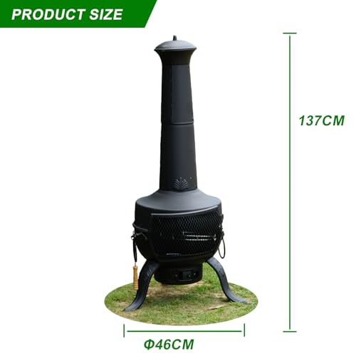 Tall Steel Garden Chiminea Patio Fire Pit Grill