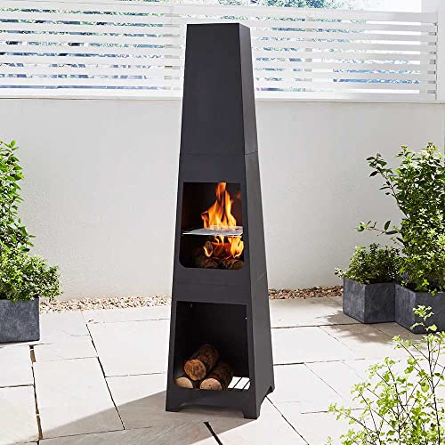 Trueshopping Tall Black Steel Chiminea Fire Pit
