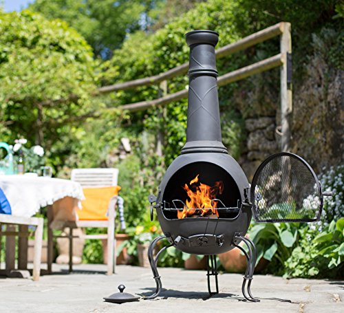 La Hacienda XL Murcia Black Steel Chiminea with Grill