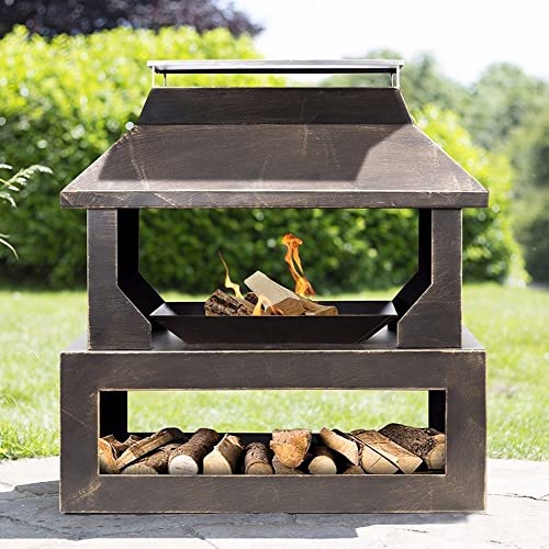 La Hacienda Steel Outdoor Fireplace with Log Storage