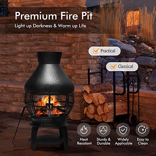 COSTWAY Outdoor Fire Pit with Charcoal Grill
