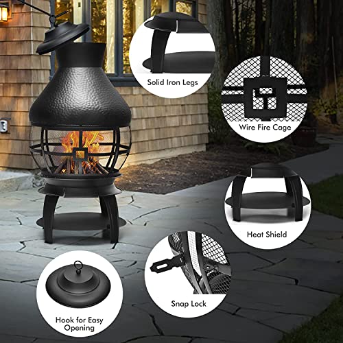 COSTWAY Outdoor Fire Pit with Charcoal Grill