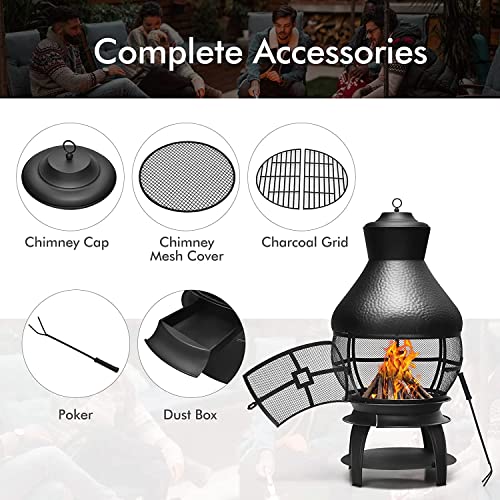 COSTWAY Outdoor Fire Pit with Charcoal Grill